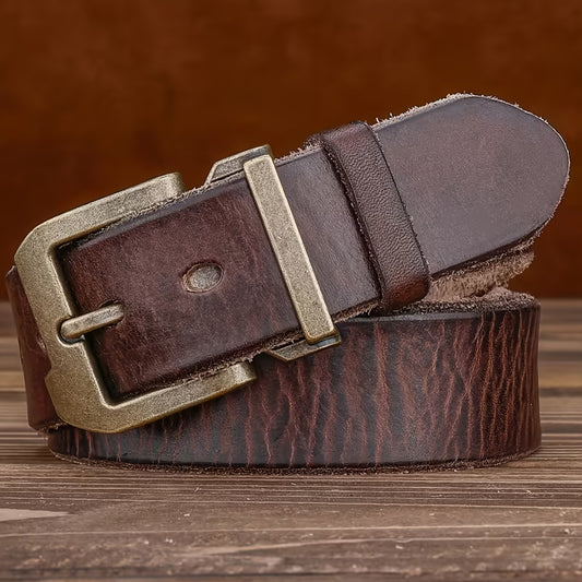 A handcrafted men's genuine leather buckle belt—a versatile waist accessory that exudes youthful energy while retaining a touch of vintage charm. Meticulously crafted from premium top-grain cowhide.